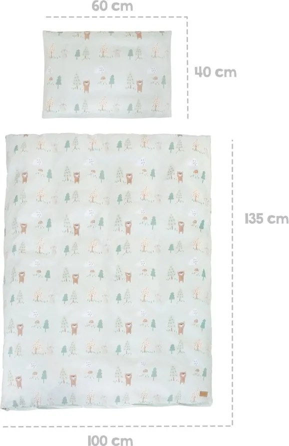 Svetlozelené bavlnené detské obliečky do postieľky 100x135 cm Woodland Buddies – Roba