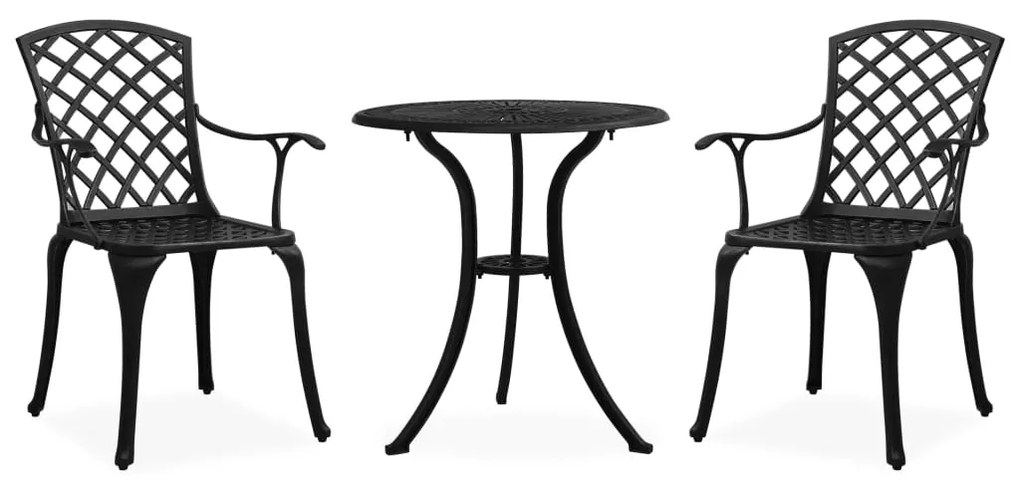 vidaXL 3-dielna bistro súprava liaty hliník čierna