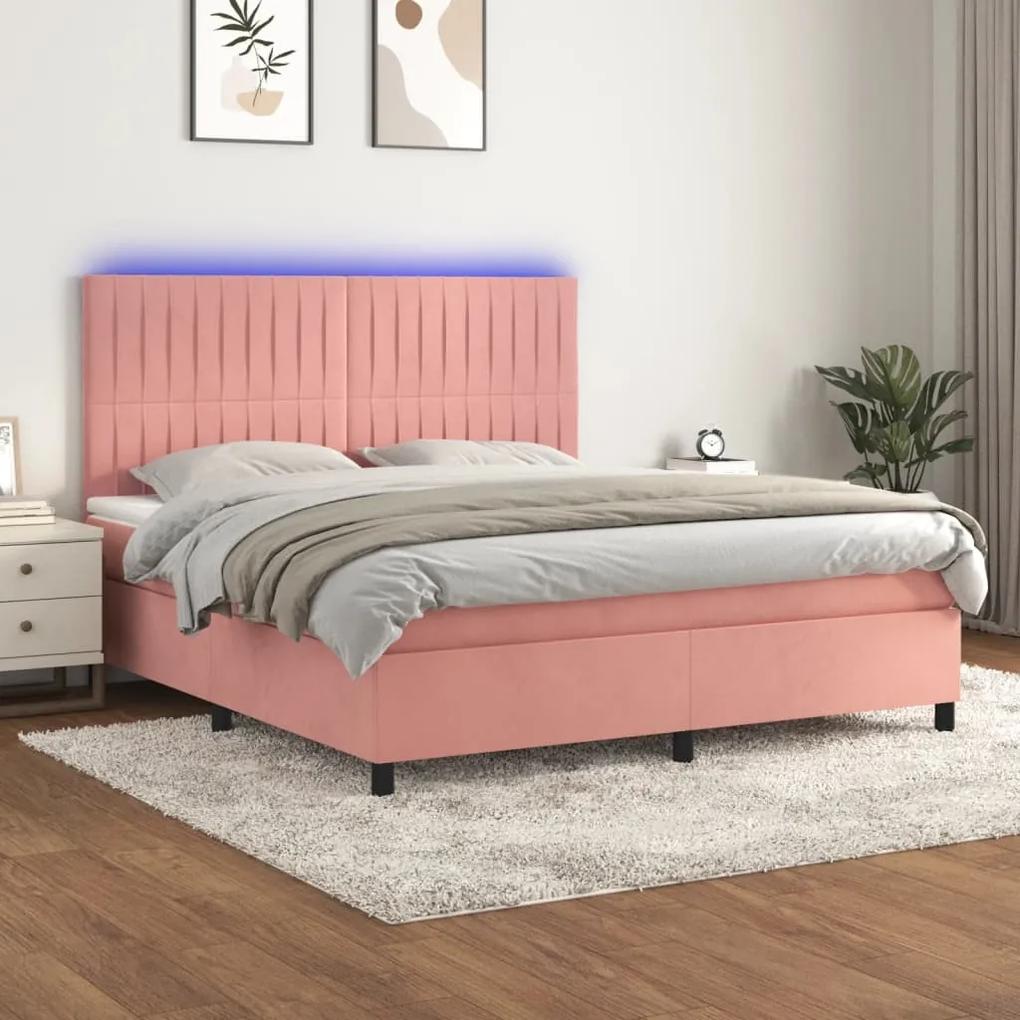 Posteľný rám boxsping s matracom a LED ružový 180x200 cm zamat 3136262