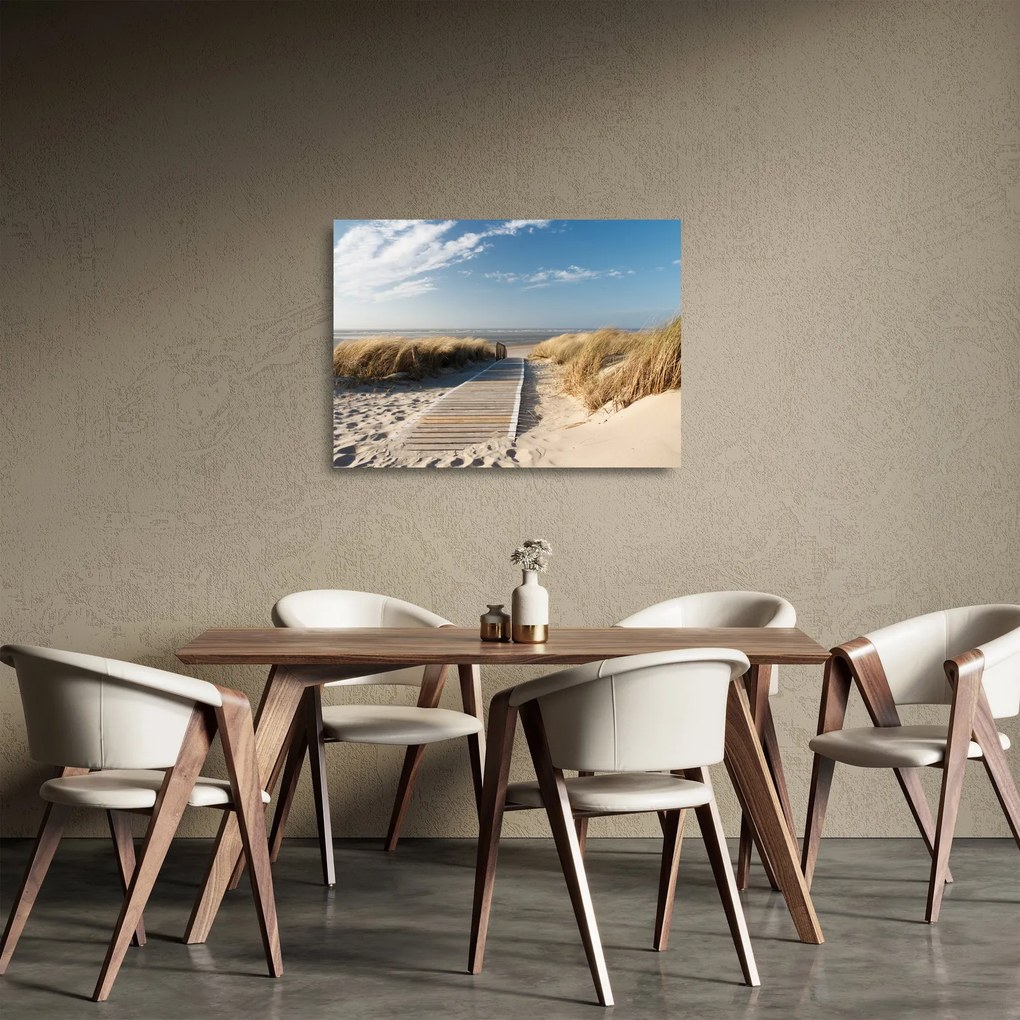 Sklenený obraz - Piesočná pláž na ostrove Langeoog, Nemecko (70x50 cm)