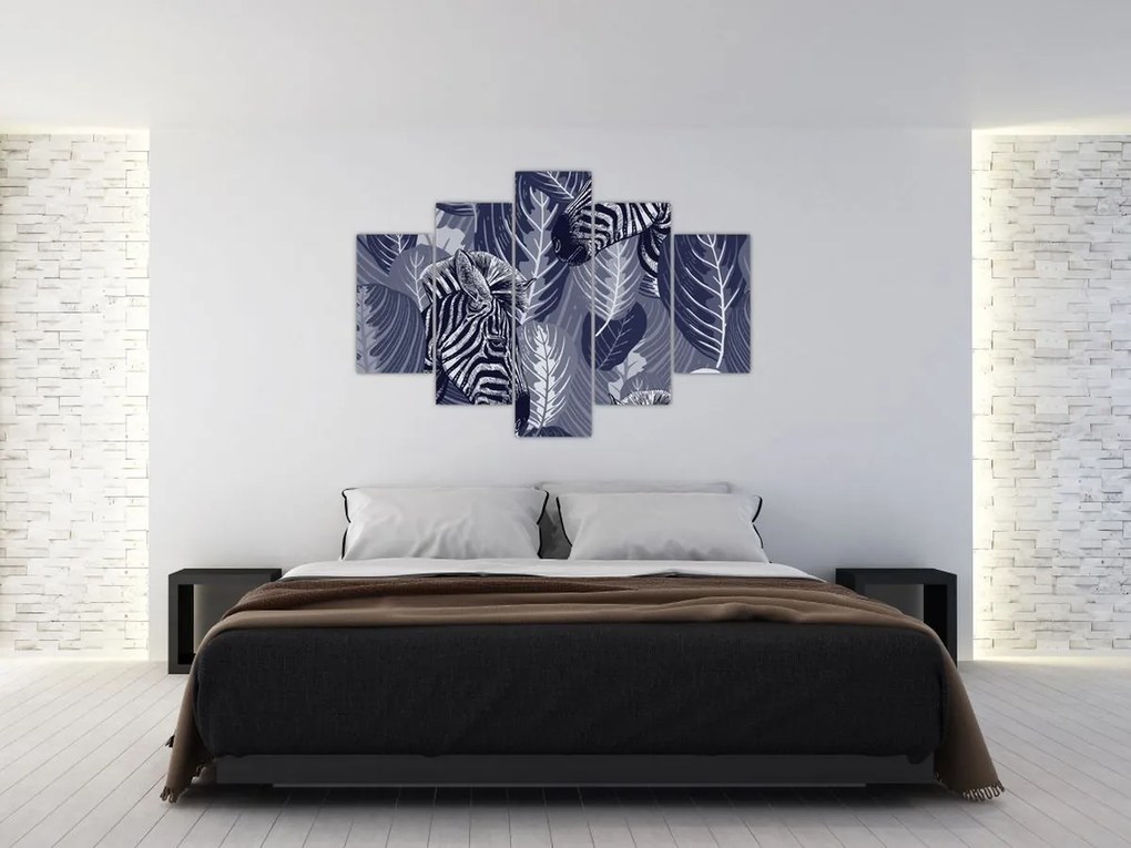 Obraz - Modré zebry (150x105 cm)