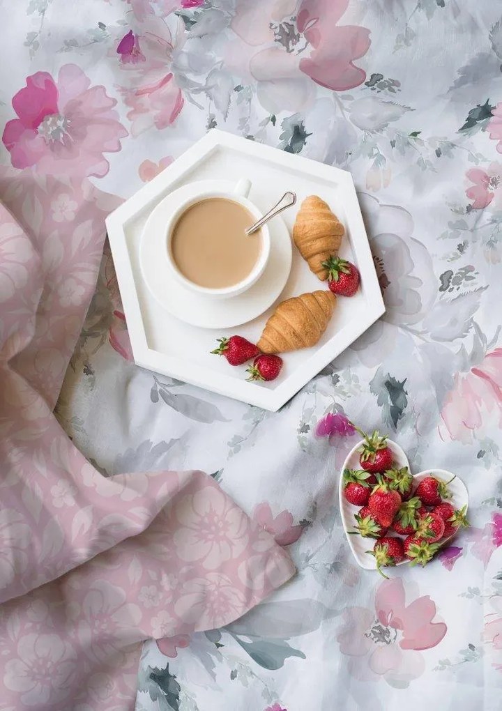 Saténové obliečky MILAGRO VERDE Jemné kvety - biele / ružové - 160x200 cm