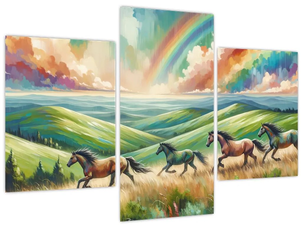 Obraz – Kone cválajúce krajinou (90x60 cm)