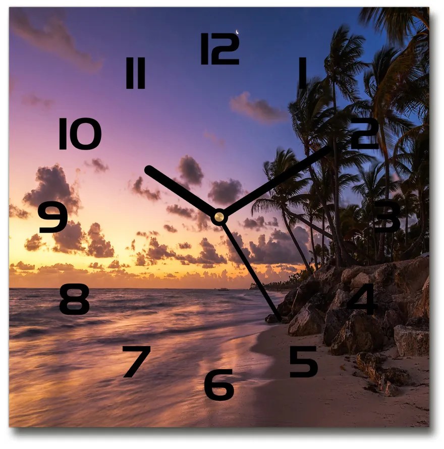 Sklenené hodiny štvorec Západ slnka na pláži pl_zsk_30x30_c-f_82653610