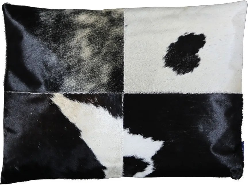 Bielo-čierny kožený vankúš s výrazným stehom Stitch Cow - 45*60*15 cm