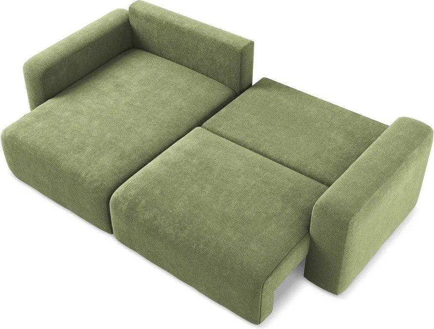 Zelená ženilková rozkladacia/s úložným priestorom rohová pohovka (ľavý roh/s leňoškou) Kona – Makamii