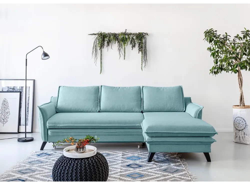 Svetlomodrá rozkladacia rohová pohovka Miuform Charming Charlie, pravý roh