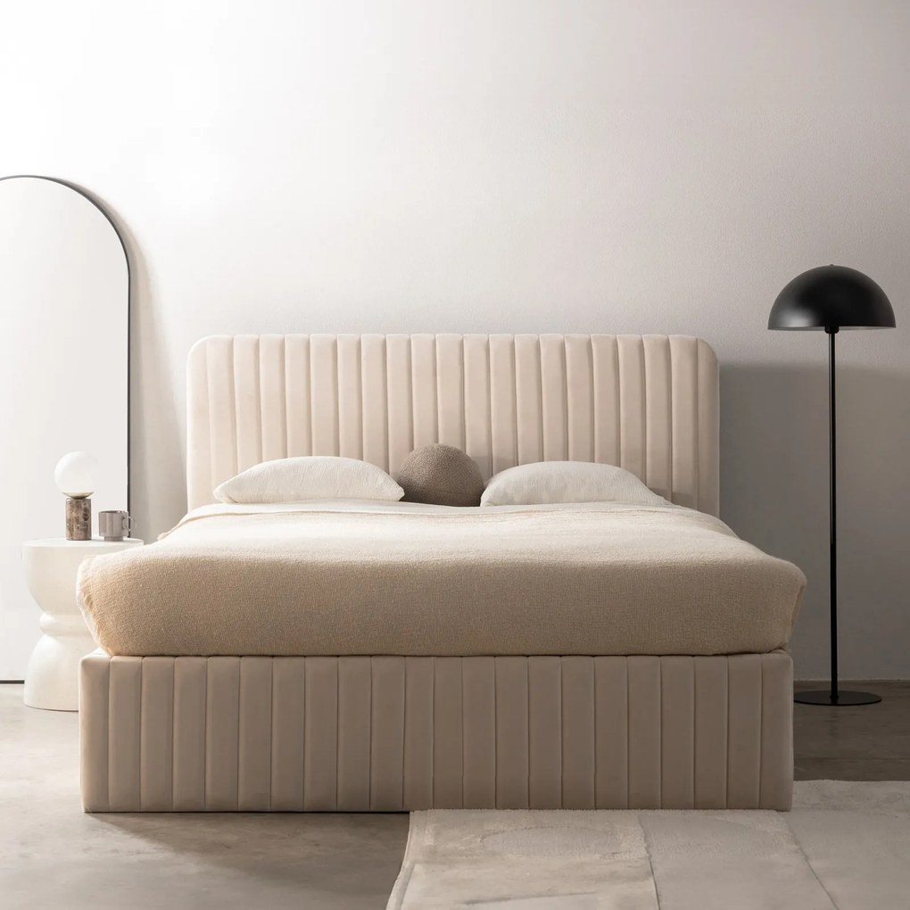 Čalouněná postel ROOLI se zvedacím roštem 160x200 cm béžová