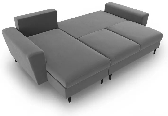 Svetlosivá zamatová rozkladacia/s úložným priestorom rohová pohovka Kyoto – Cosmopolitan Design