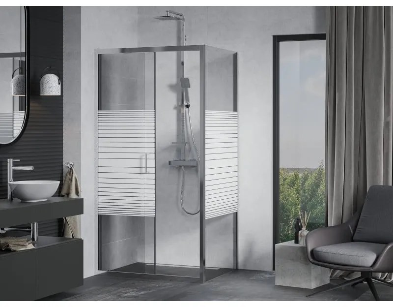Mexen Apia, sprchový kút s posuvnými dverami 100 (dvere) x 70 (stena) cm, 6mm číre-pásy sklo, chrómový profil, 840-100-070-01-20