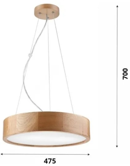 Brilagi - LED závesné svietidlo na lanku CARVALHO 3×E27/60W/230V, dub, Ø 47,5 cm