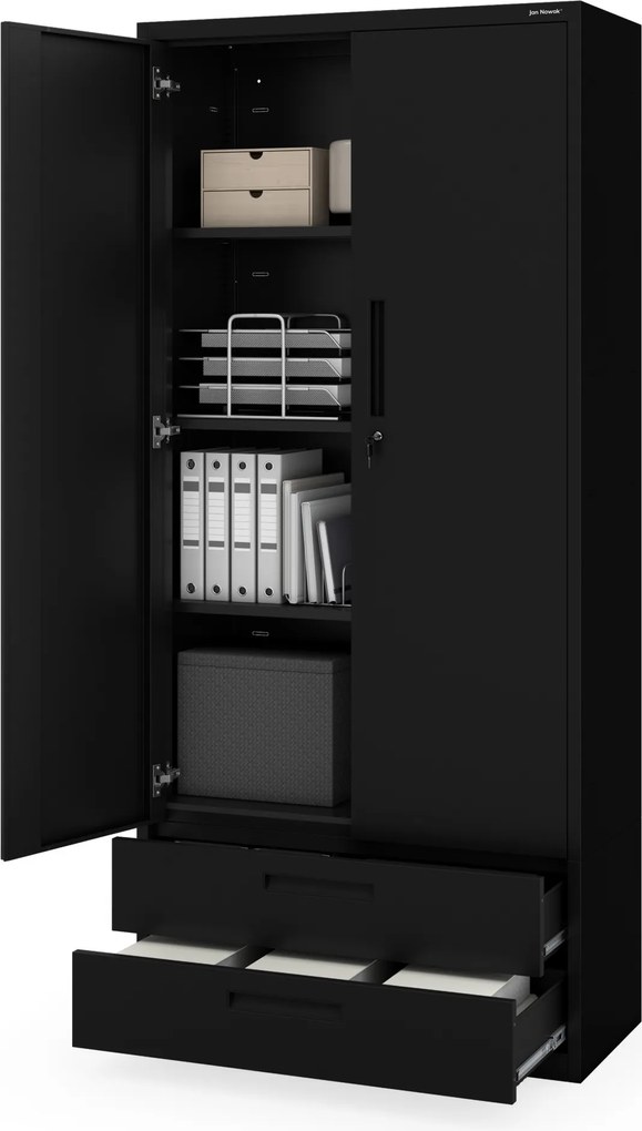 Modulárna kovová multifunkčná skriňa s dvoma zásuvkami čierna MEGAN 1950 x 900 x 400 mm