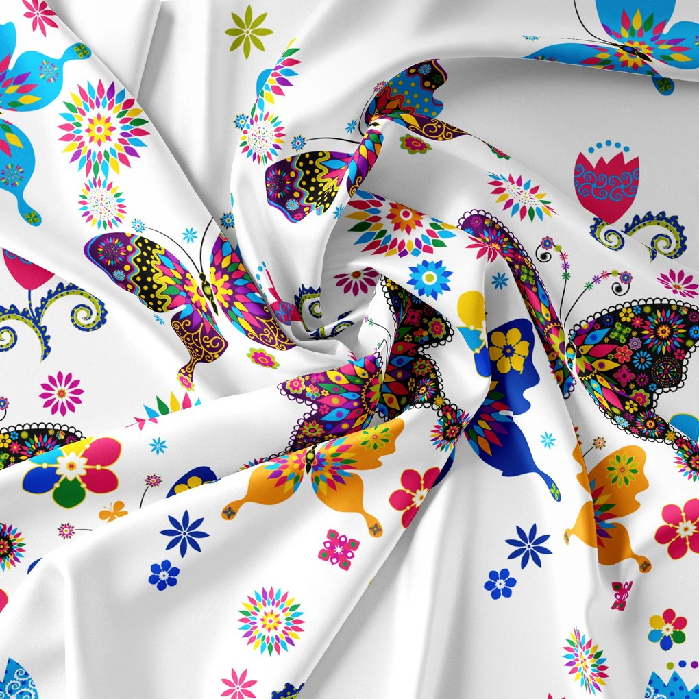 Obliečka na vankúš z mikrovlákna FAREBNÝ MOTÝĽ 50x70 cm, biela