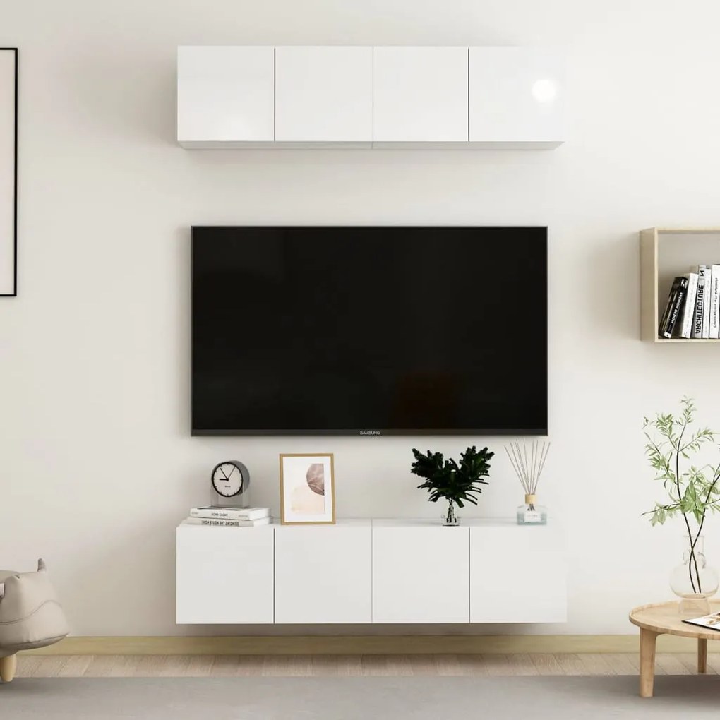 TV skrinky 4 ks lesklé biele 60x30x30 cm drevotrieska 3079269