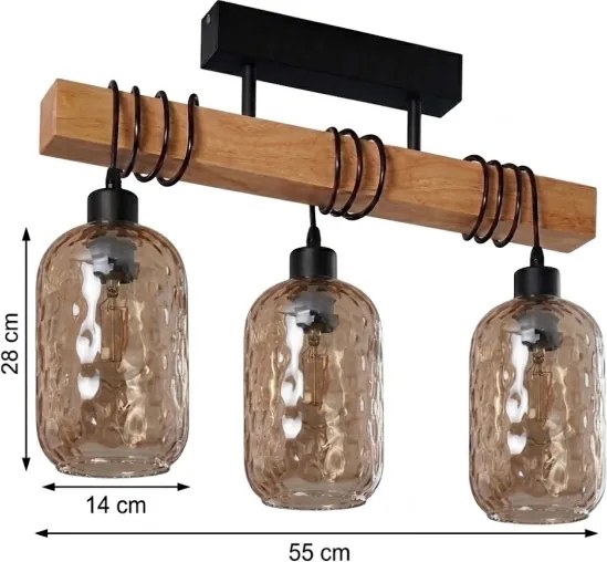 BRILAGI - Prisadený luster WOOD GLASS 3xE27/60W/230V borovica/čierna/dýmovo-hnedá