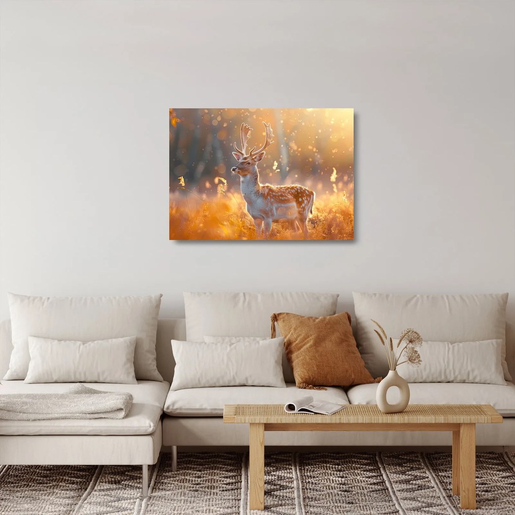 Sklenený obraz - Jeleň v poli (70x50 cm)