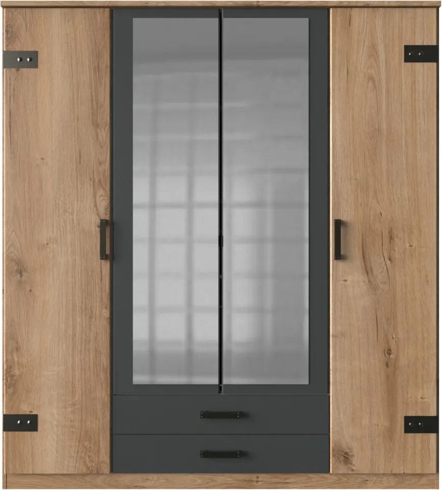 Šatníková skriňa so zrkadlami Cork, 180 cm, doskový dub/grafit