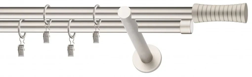Dekorstudio Chrómová matná dvojradová garniža FEBRIS 19mm Dĺžka: 240cm, Typ uchytenia: Držiak dvojitý modern, Typ príslušenstva: Krúžky tiché so štipcami