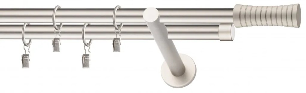 Dekorstudio Chrómová matná dvojradová garniža FEBRIS 19mm Dĺžka: 480cm, Typ uchytenia: Držiak dvojitý modern, Typ príslušenstva: Krúžky tiché so štipcami