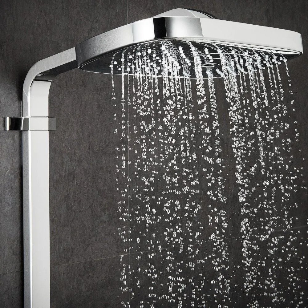 HANSGROHE Raindance Select E Showerpipe nástenný sprchový systém s termostatom ShowerTablet Select 300, horná sprcha 3jet 318 x 190 mm, ručná sprcha 3jet, chróm, 27127000