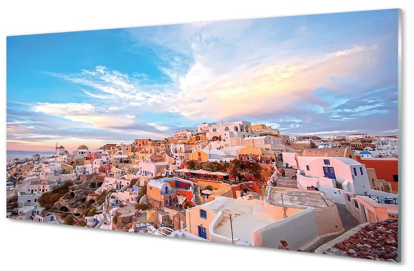 Obraz na akrylátovom skle Grécko panorámu mesta západ slnka 100x50 cm