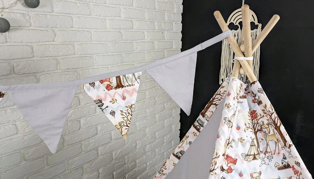 Detský stan TEEPEE (TÝPIE) ANIMALS s doplnkami - LES - šedý