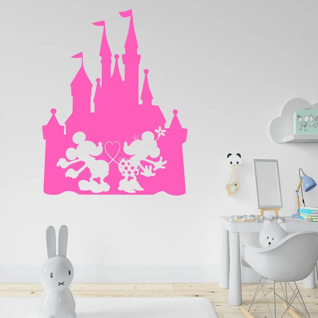 Veselá Stena Samolepka Zamilovaní Mickey a Minnie na Zámku Farba: žltá, Veľkosť: 100 x 78 cm