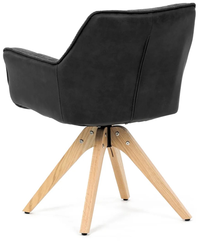 Autronic - Židle jídelní, šedá látka a černá látka v dekoru broušené kůže, noha masiv dub, otočný mechanismus 360° - HC-D7180 GREY2 AKCE