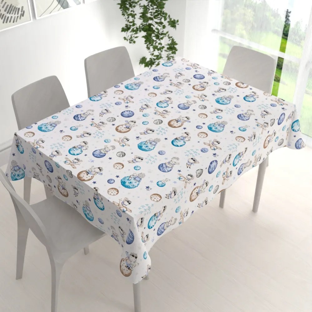 Biante Detský bavlnený obdĺžnikový obrus Sandra SA-644 Malý modrý princ na bielom 120x200 cm