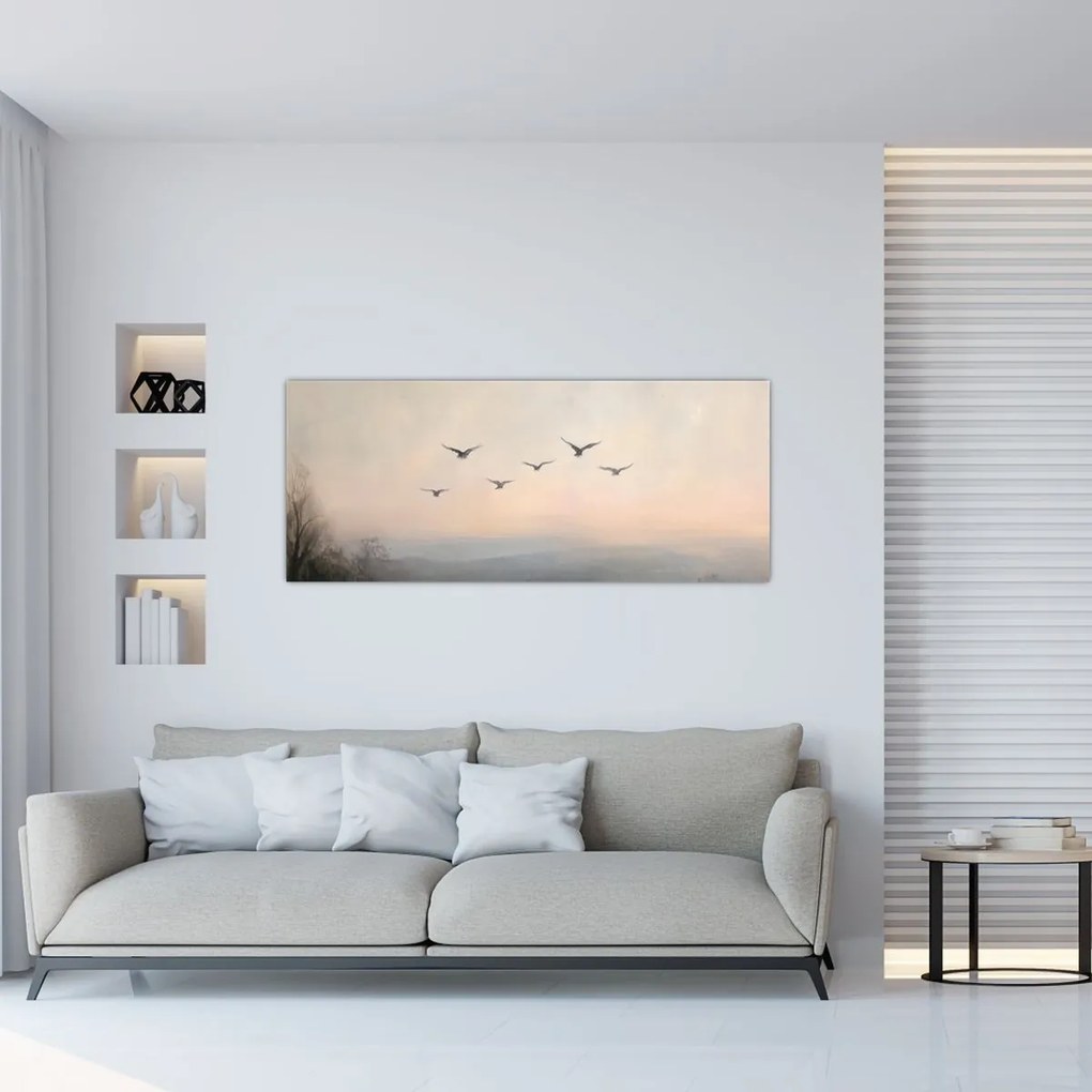 Obraz - Hejno vtákov (120x50 cm)