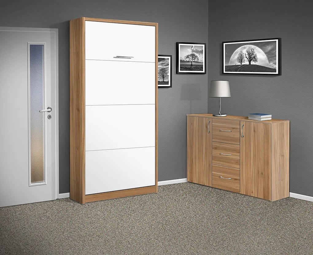 Nabytekmorava Sklápacia posteľ VS 3054 P - 200x90 cm farba lamina: agát/biele dvere