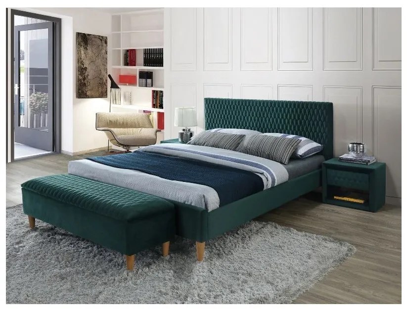 Zelená čalúnená lavica k posteli AZURRO VELVET 78