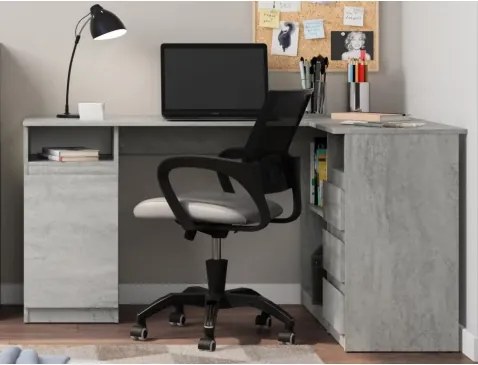 Rohový písací stôl Carlos, sivý betón%