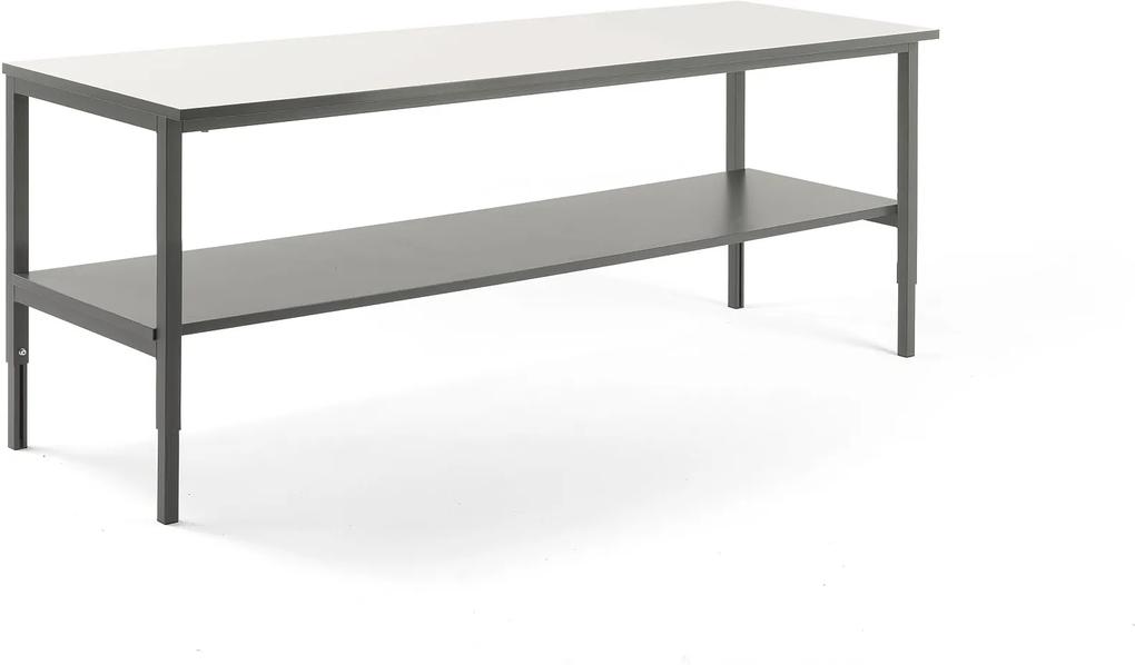 Dielenský stôl Cargo, so spodnou policou, 2400x750 mm, biela / šedá