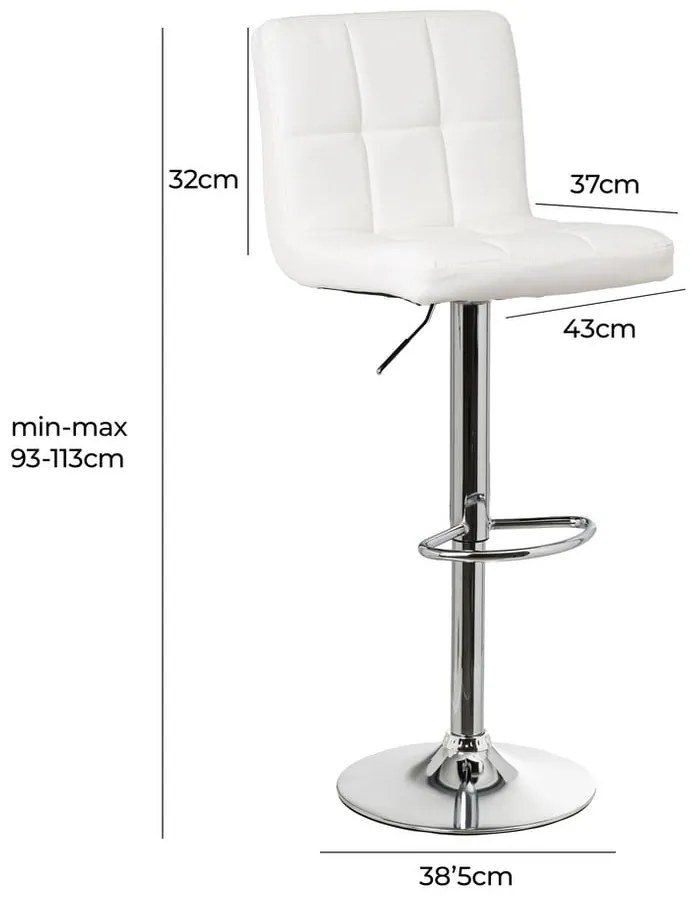 Biele barové stoličky s nastaviteľnou výškou z imitácie kože v súprave 2 ks (výška sedadla 93 cm) – Casa Selección