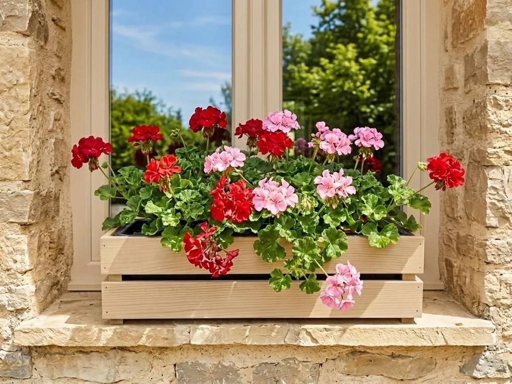 AMADEA Drevený prírodný obal s truhlíkom, 51,1x19,6x15cm, český výrobok