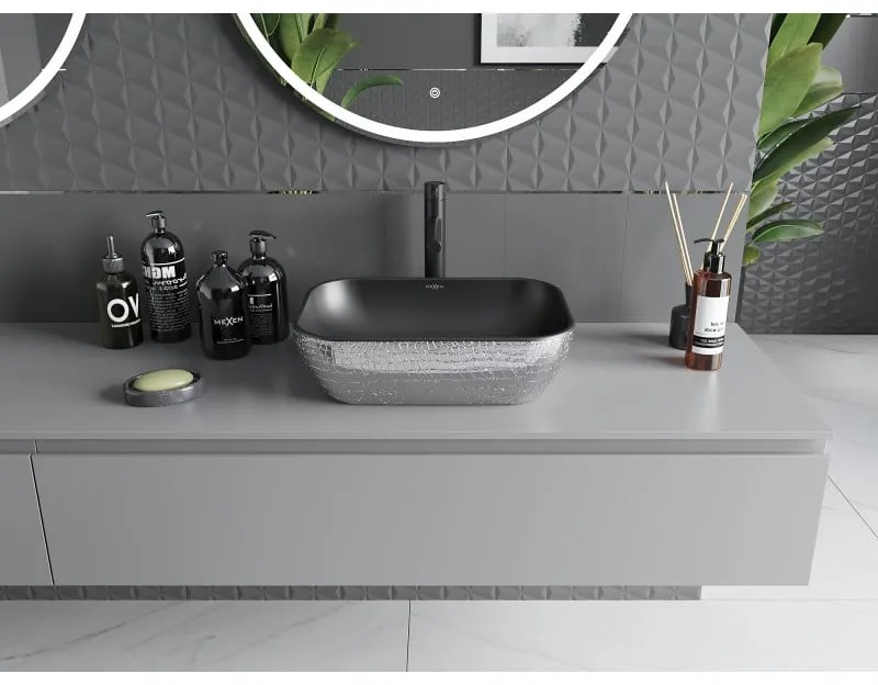 Mexen Rita, umývadlo na dosku 45x32x14 cm, čierna matná-strieborný vzor, 21084572