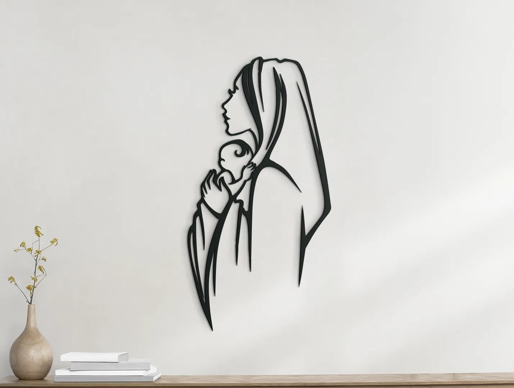 drevko Moderná nálepka Mária s Ježiškom Rozmer obrazu: 44,5 x 23 cm, Farba dekorácie: Čierna