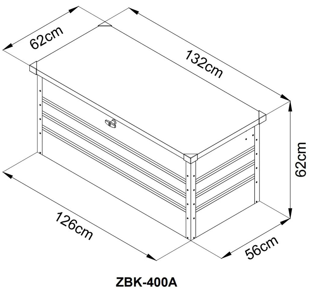 Kovový záhradný úložný box BestBerg ZBK-400A / 400 l / 132 x 62 x 62 cm / šedá