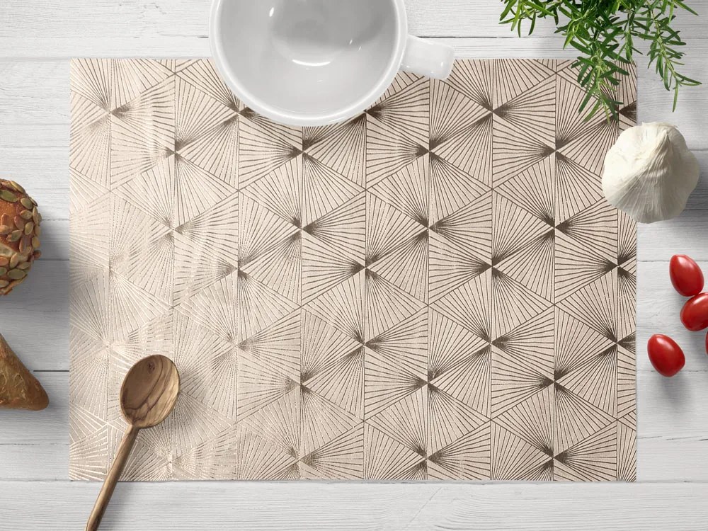 Biante Zamatové prestieranie na stôl Isabela IBL-010 Rose Gold trojuholníky na krémovom 30x40 cm