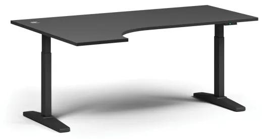 Výškovo nastaviteľný stôl, elektrický, 675-1325 mm, rohový ľavý, doska 1800x1200 mm, čierna podnož, grafit