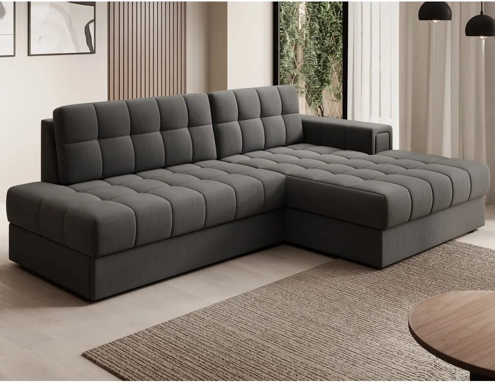 Taupe zamatová rozkladacia rohová pohovka (pravý roh/s leňoškou) Blezalt – ELTAP