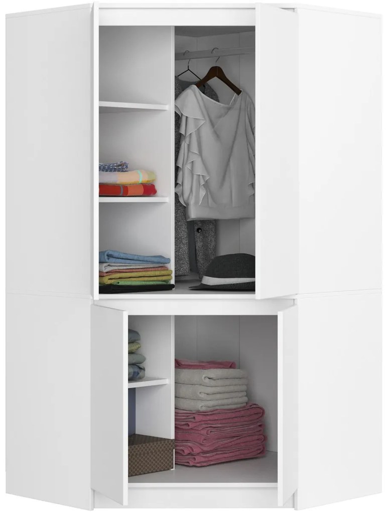 Rohová šatní skříň CLP 100 cm 4D bílá