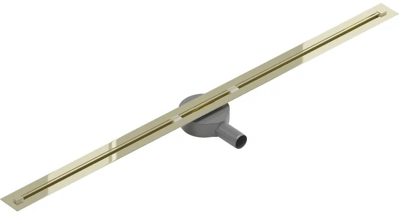 Mexen Flat Super Slim, super tenký odtokový žľab s 360° rotačným sifónom 140 cm, zlatá lesklá, 1551140
