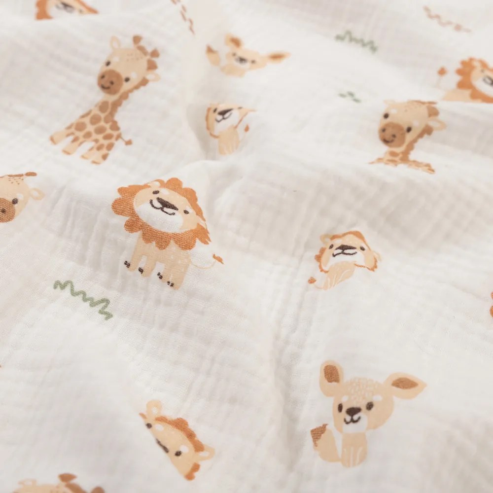 Biante Mušelínová plienka/dečka Nature MSN-084 Safari zvieratká na krémovo bielom - ZVÝHODNENÁ SADA 3 KS 70x70 cm - Sada 3 ks