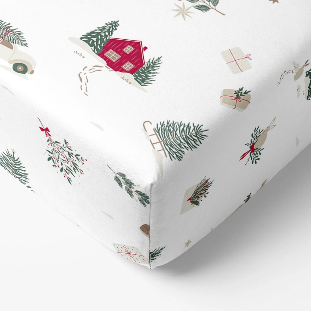 Goldea vianočná bavlnená napínacia plachta - tradičné vianoce 80 x 160 cm