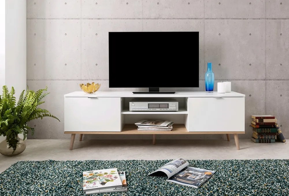 TV skrinka Göteborg, biela / dub sonoma