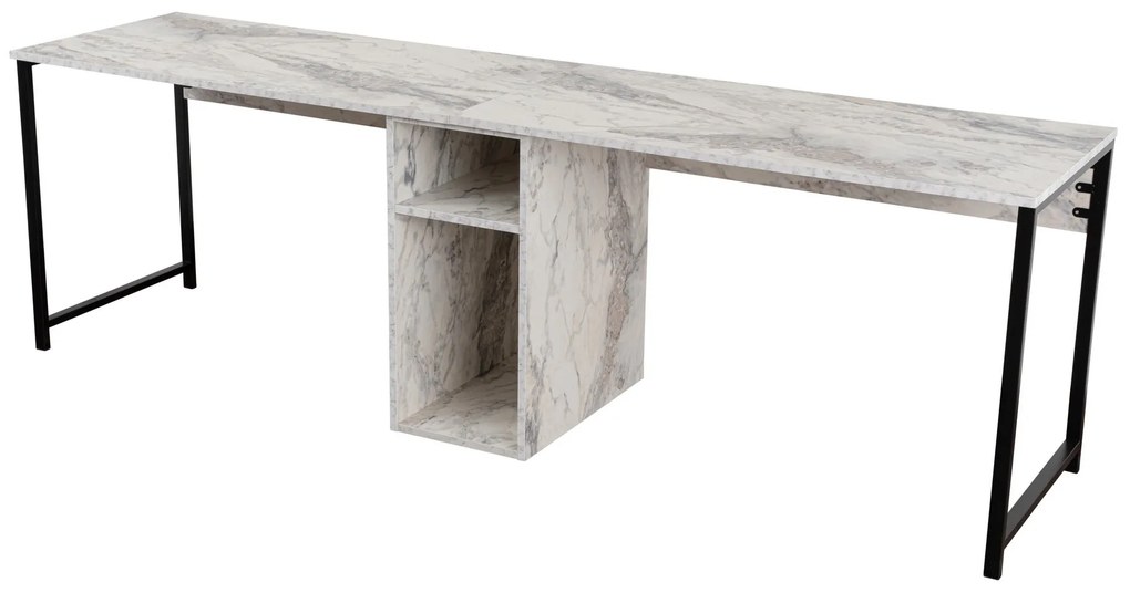 Kancelárska zostava pre 2 osoby TWIN biela mramorová/čierna