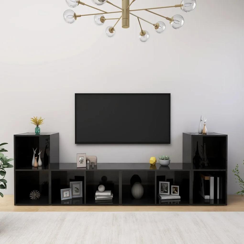 TV skrinky 4 ks lesklé čierne 72x35x36,5 cm drevotrieska