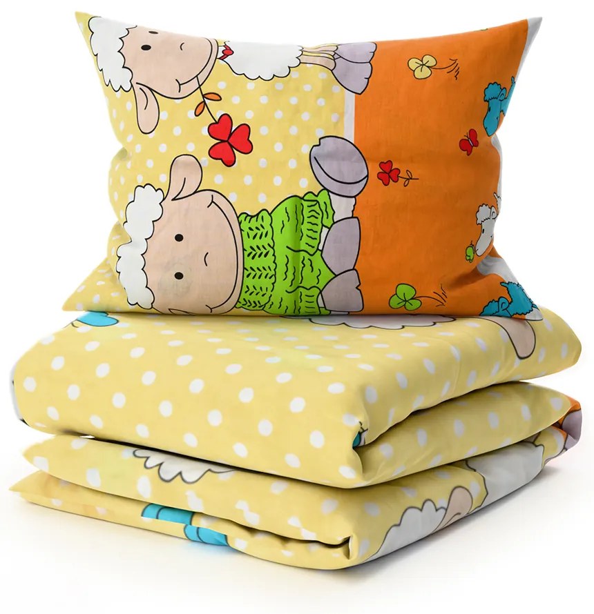 Bavlnené obliečky do postieľky OVEČKY žlté Rozmer obliečky: 45 x 65 cm | 90 x 135 cm